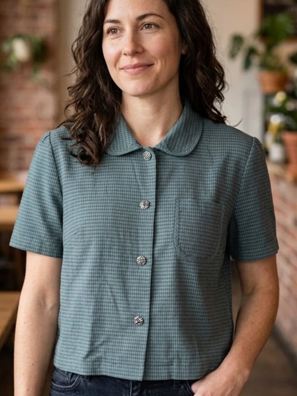 *3 FOR $9* Sag Harbor Dress Petite Cropped Button Down Collared Top Blouse Shirt